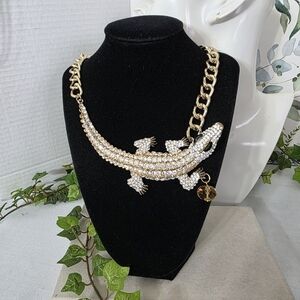 Statement Gold Chain Necklace with CZ Crocodile Alligator